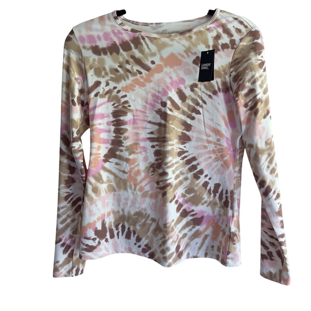 Lands End White Burst Tie Dye Long Sleeve Crewneck SWIM TEE XS 1428198 NEW UV